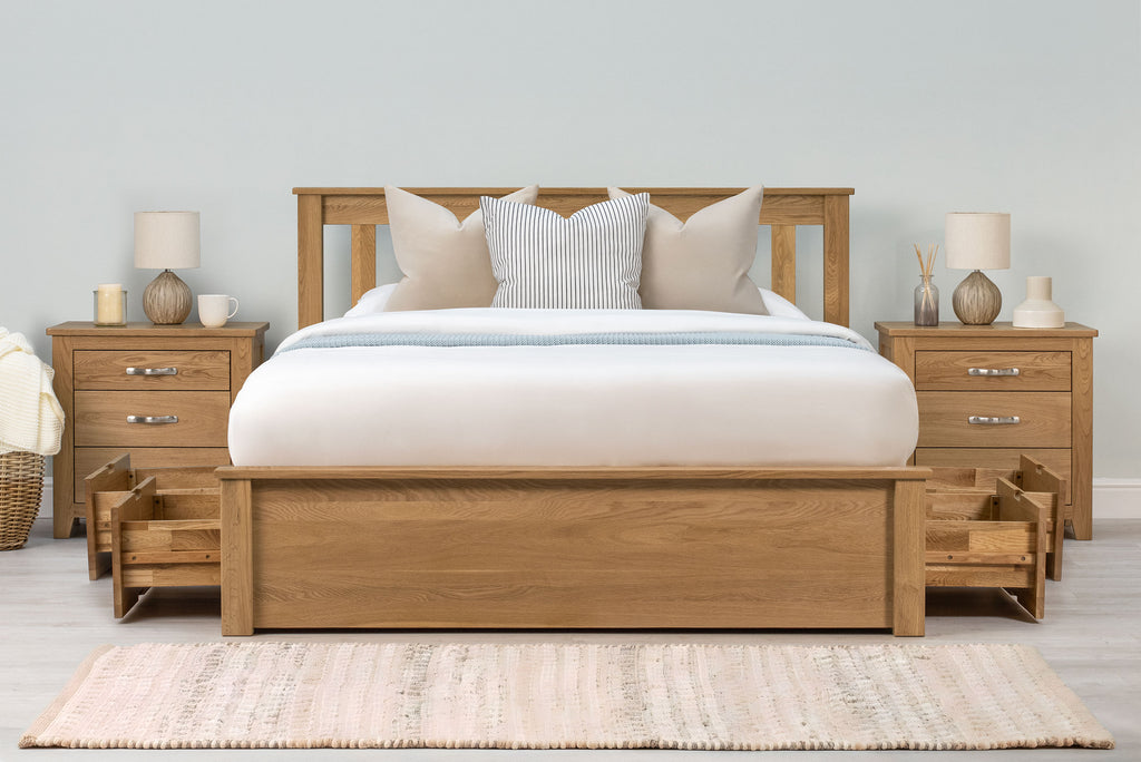 Wimbledon Solid Natural Oak Storage Bed Frame - 4ft6 Double