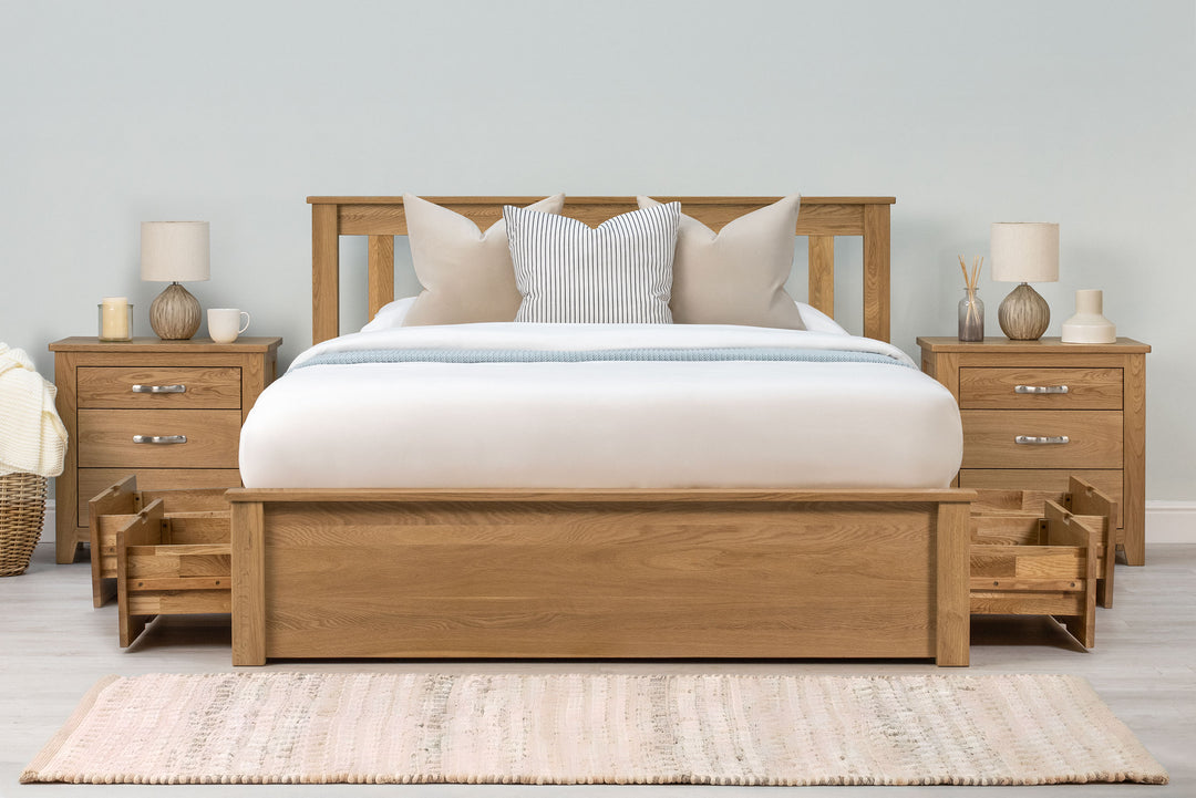 Wimbledon Solid Natural Oak Storage Bed Frame - 4ft6 Double