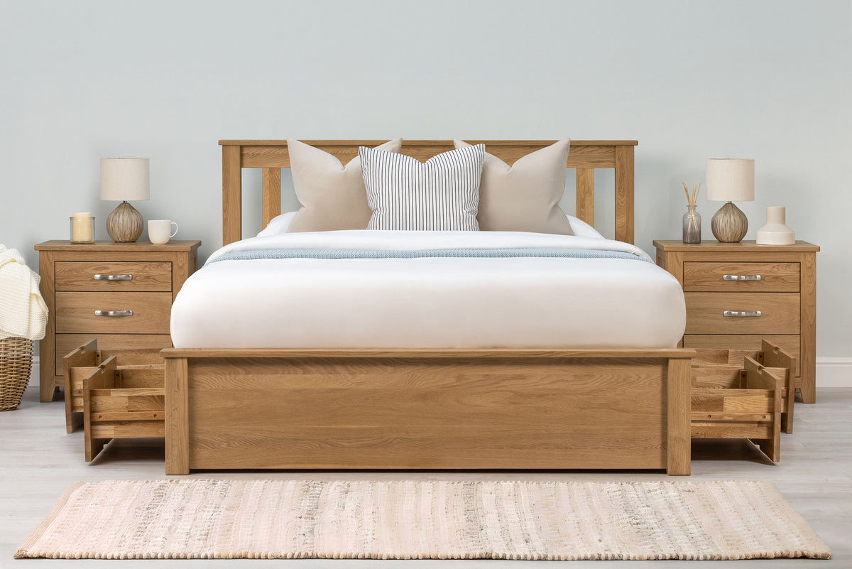 Wimbledon Solid Natural Oak Storage Bed Frame - 4ft6 Double