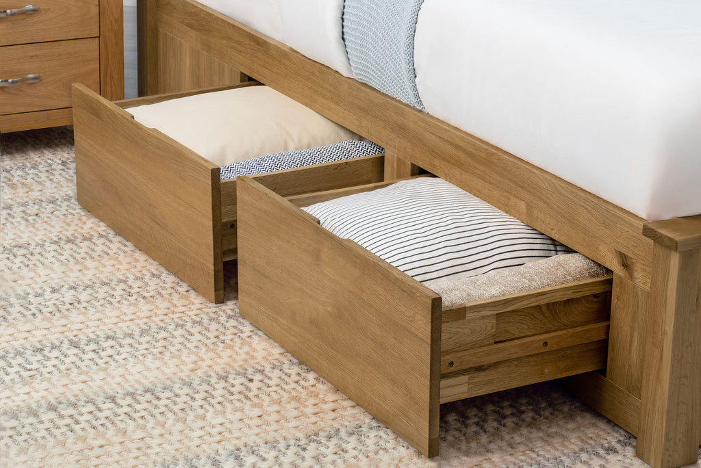 Wimbledon Solid Natural Oak Storage Bed Frame - 4ft6 Double - The Oak Bed Store