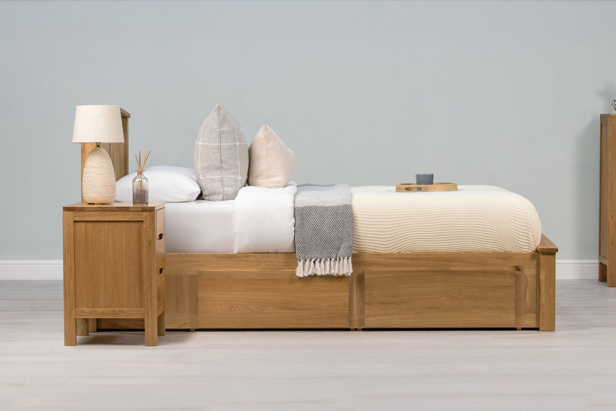 Royal Ascot Solid Natural Oak Storage Bed Frame - 5ft King Size - The Oak Bed Store