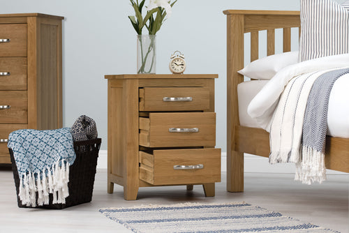 Boston Solid Natural Oak 2+1 Drawer Bedside Table - Standard