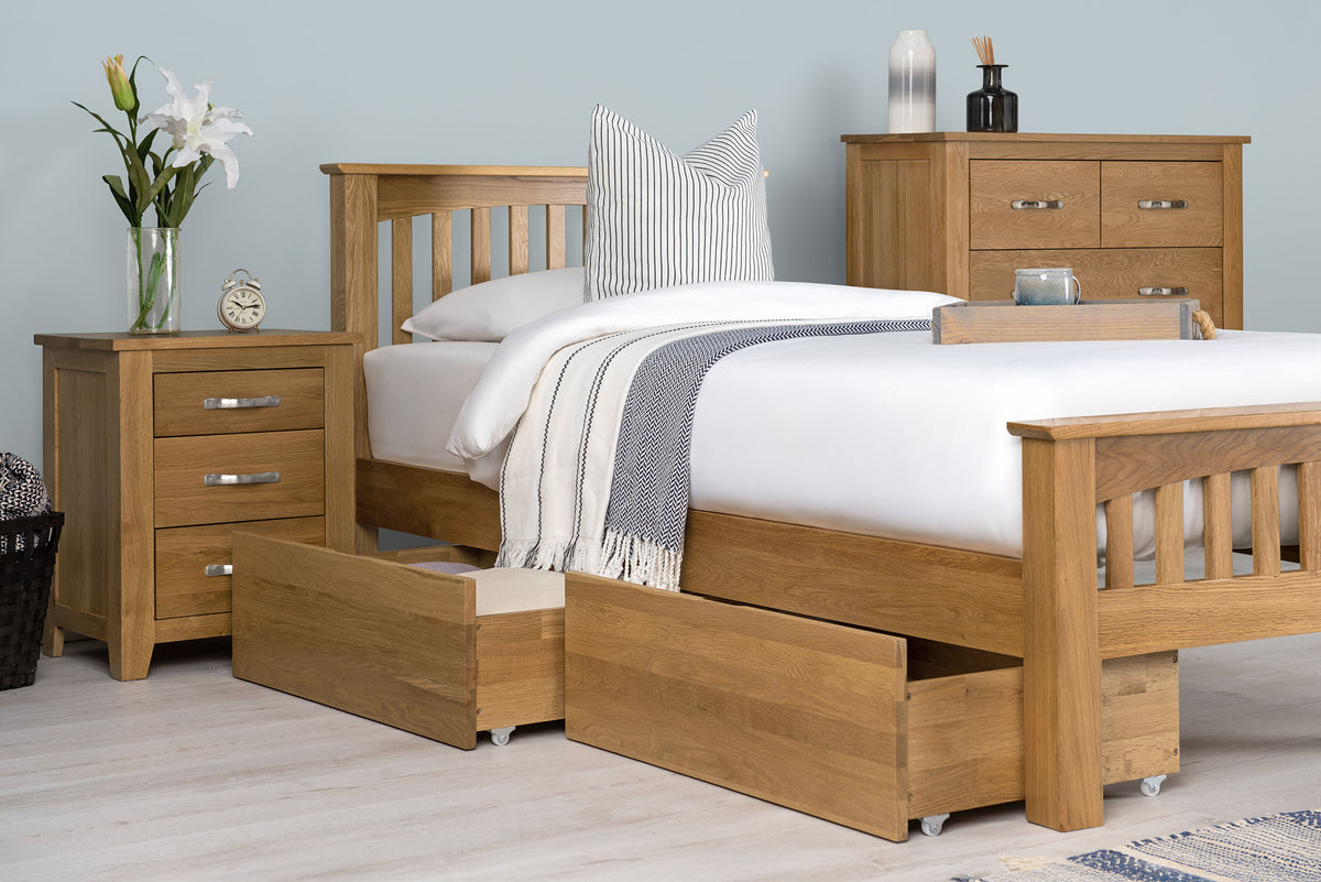 Boston Solid Natural Oak Bed Frame - 3ft Single