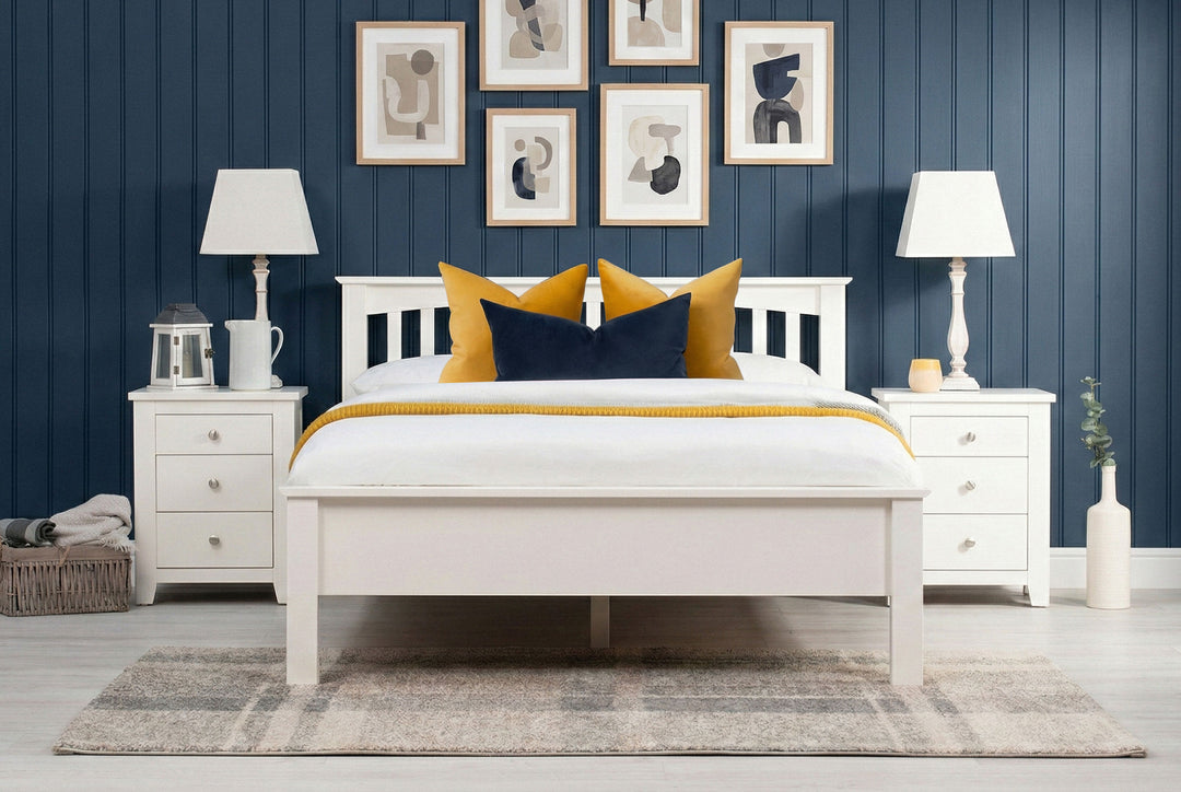 Boston Soft White Solid Wood Bed Frame - Low Foot End - 4ft6 Double - The Oak Bed Store