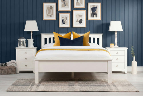 Boston Soft White Solid Wood Bed Frame - Low Foot End - 4ft6 Double - The Oak Bed Store