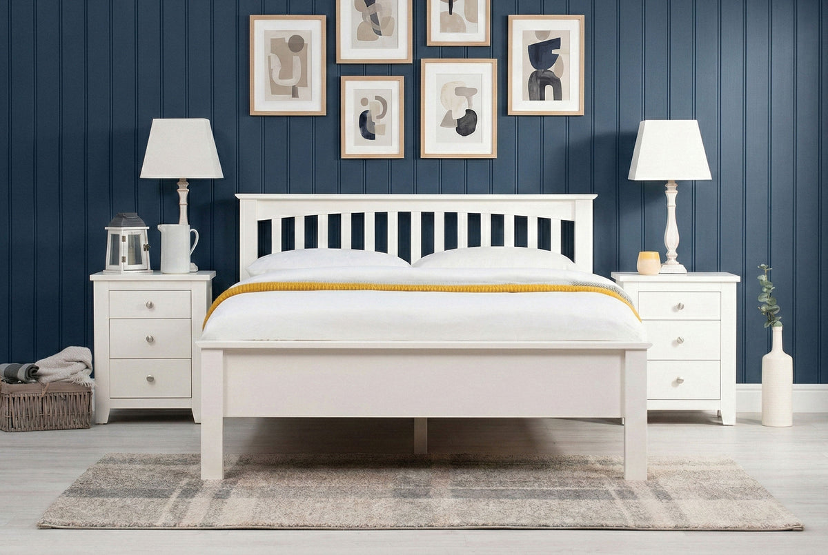 Boston Soft White Solid Wood Bed Frame - Low Foot End - 4ft Small Double - The Oak Bed Store