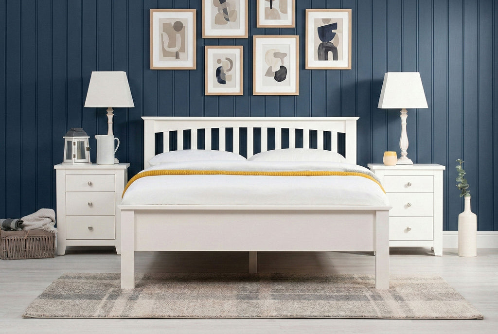 Boston Soft White Solid Wood Bed Frame - Low Foot End - 4ft6 Double - The Oak Bed Store