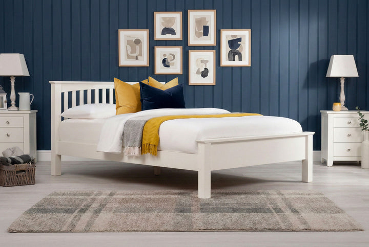 Boston Soft White Solid Wood Bed Frame - Low Foot End - 4ft6 Double - The Oak Bed Store