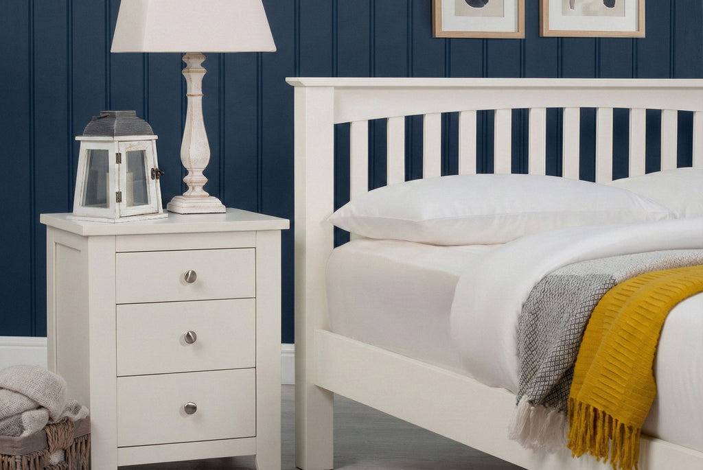 Boston Soft White Solid Wood Bed Frame - Low Foot End - 4ft6 Double - The Oak Bed Store
