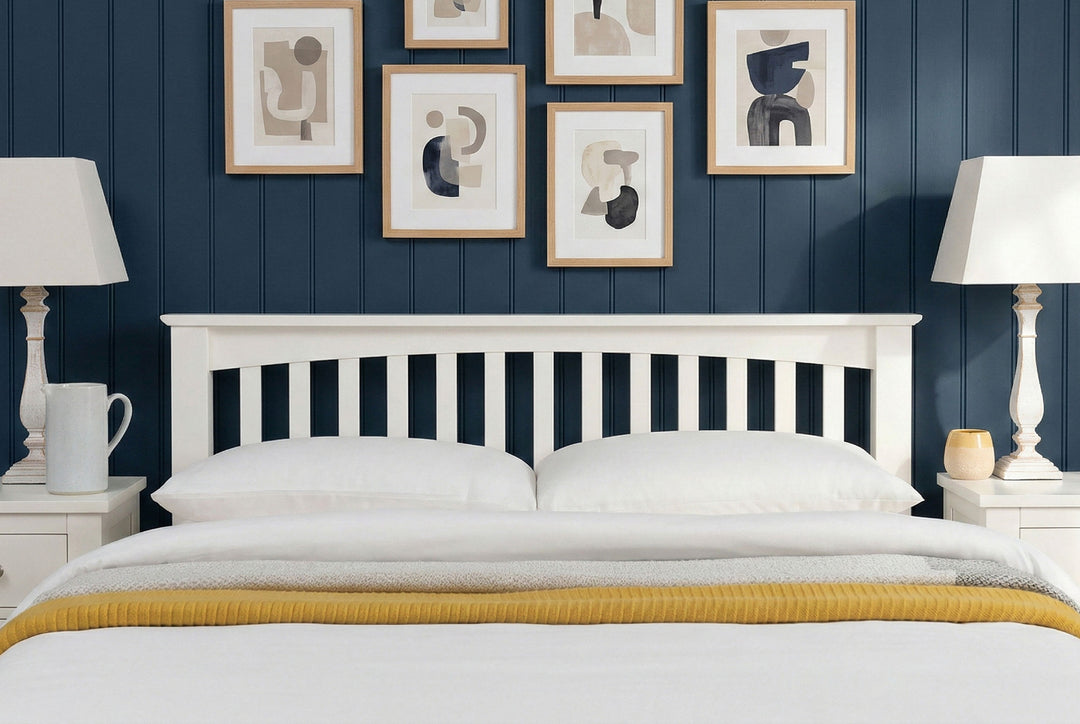 Boston Soft White Solid Wood Bed Frame - Low Foot End - 4ft6 Double - The Oak Bed Store