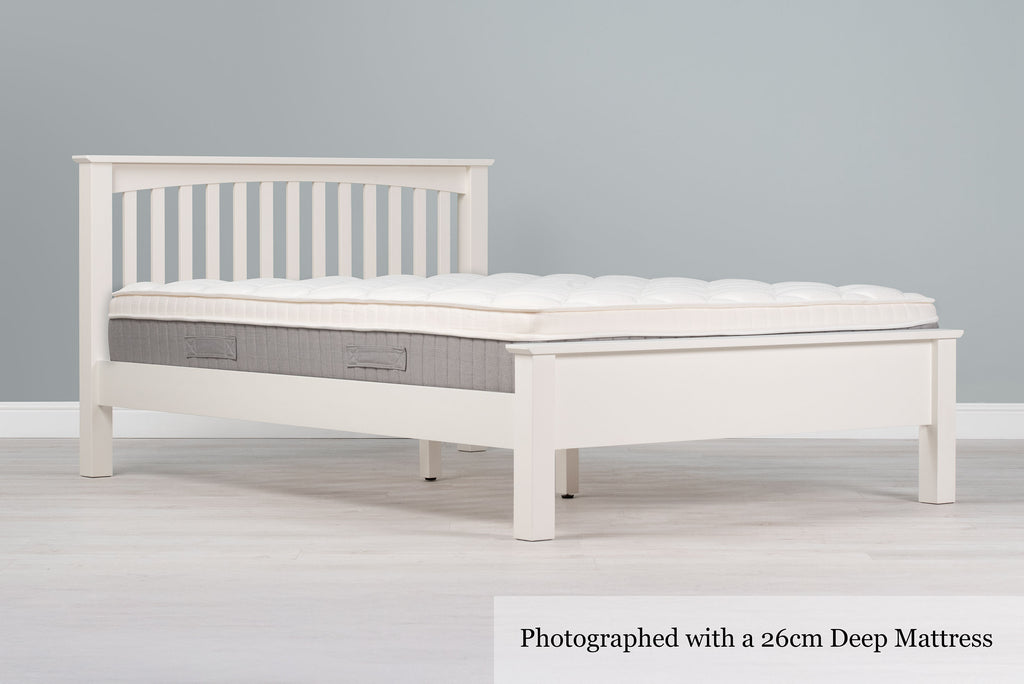 Boston Soft White Solid Wood Bed Frame - Low Foot End - 4ft Small Double - The Oak Bed Store