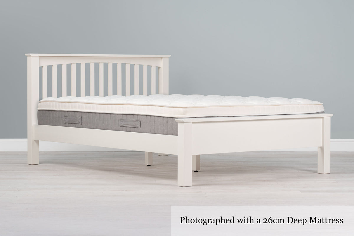 Boston Soft White Solid Wood Bed Frame - Low Foot End - 4ft Small Double - The Oak Bed Store