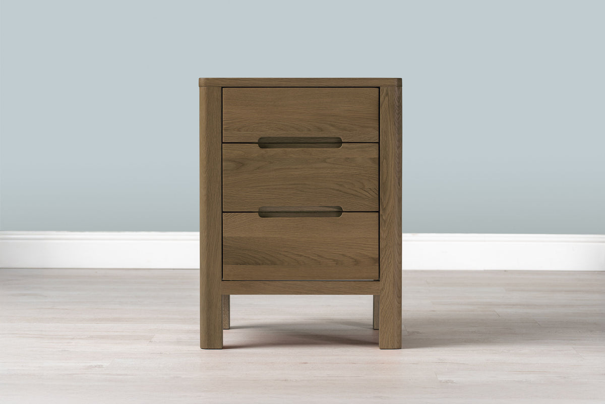 Rustic Oak 2+1 Drawer Bedside Table - Style 1 - Standard - The Oak Bed Store