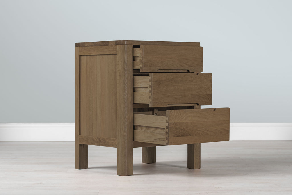 Rustic Oak 2+1 Drawer Bedside Table - Style 1 - Standard - The Oak Bed Store