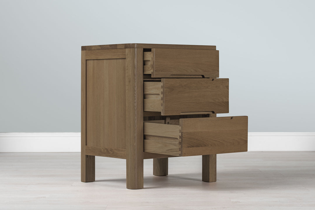 Rustic Oak 2+1 Drawer Bedside Table - Style 1 - Standard - The Oak Bed Store