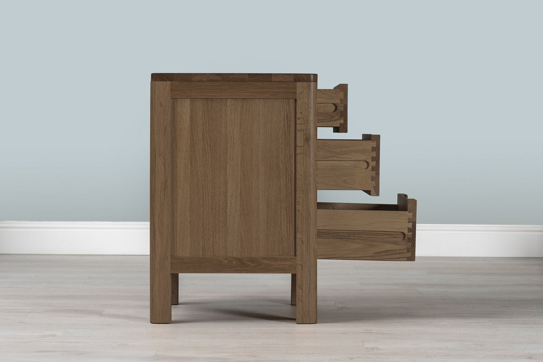 Rustic Oak 2+1 Drawer Bedside Table - Style 1 - Standard - The Oak Bed Store