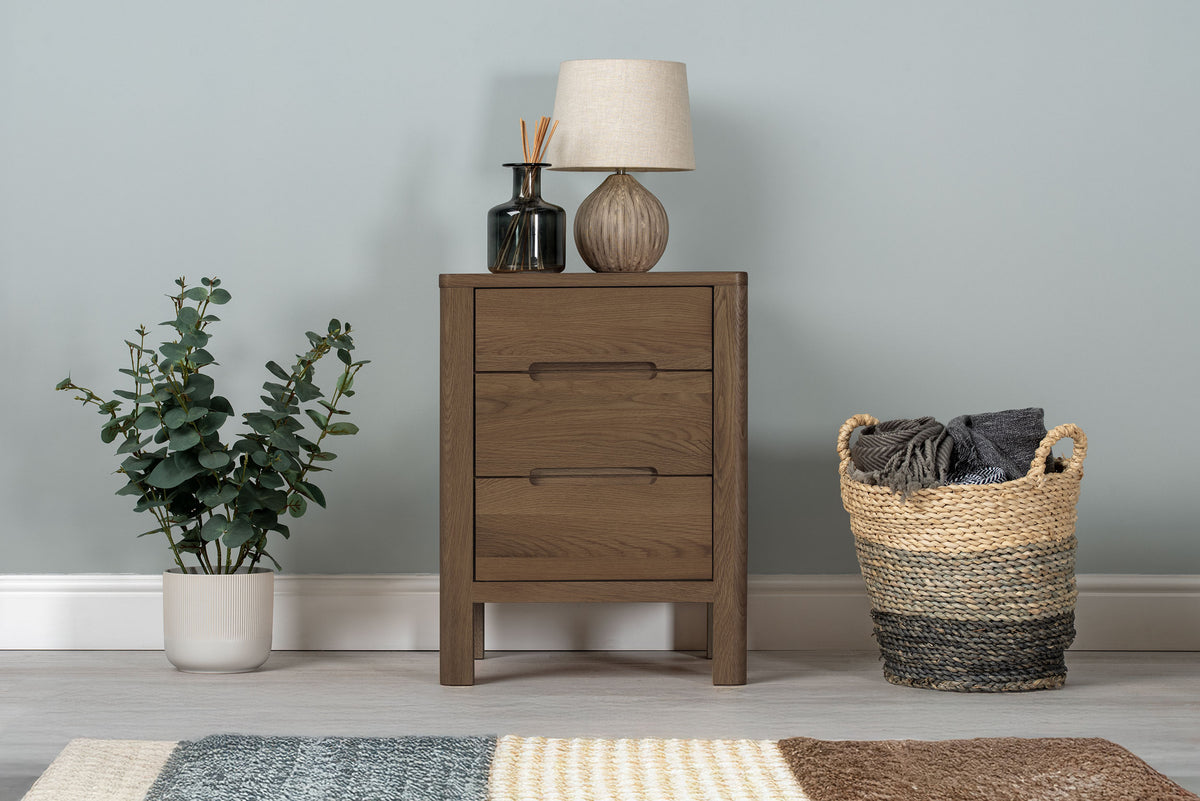 Rustic Oak 2+1 Drawer Bedside Table - Style 1 - Standard - The Oak Bed Store