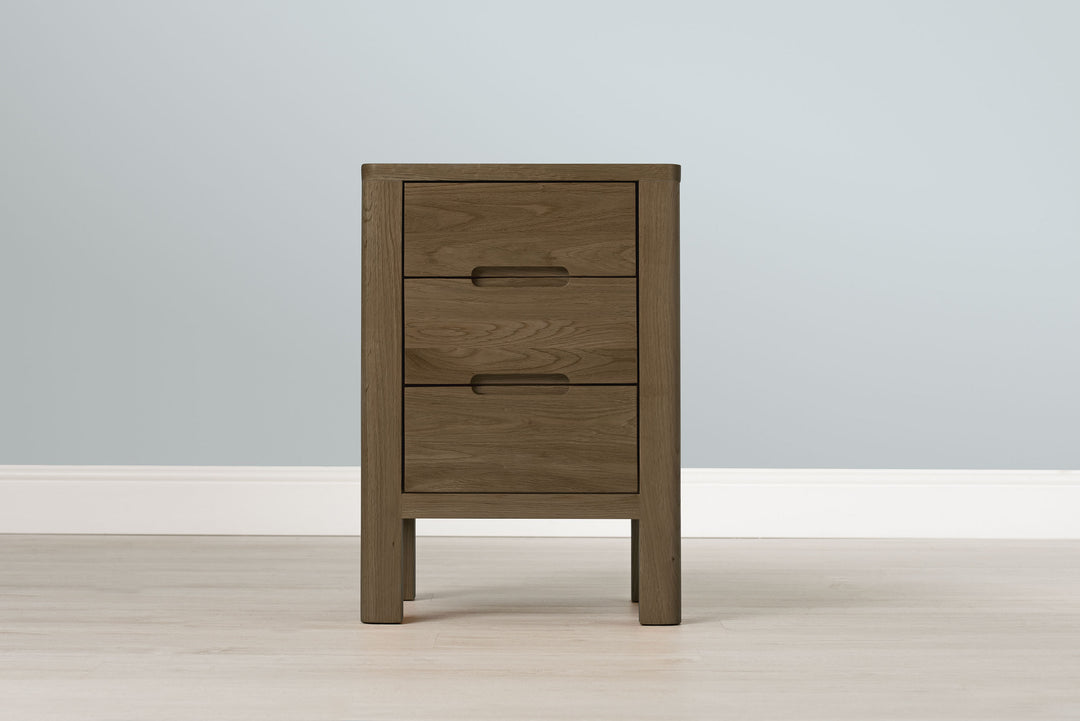Rustic Oak 2+1 Drawer Bedside Table - Style 1 - Narrow - The Oak Bed Store