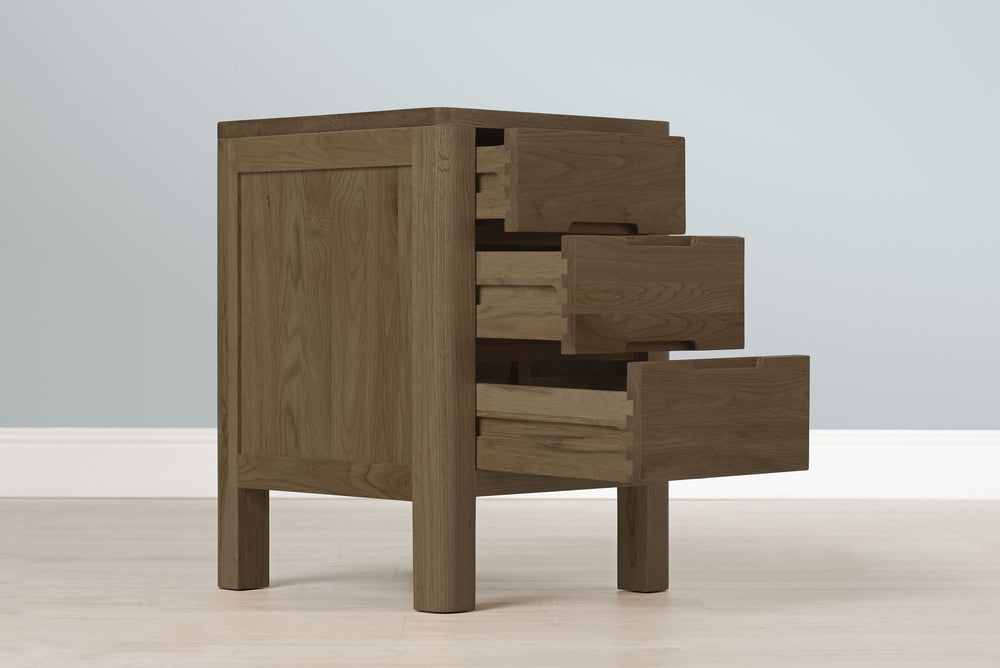 Rustic Oak 2+1 Drawer Bedside Table - Style 1 - Narrow - The Oak Bed Store