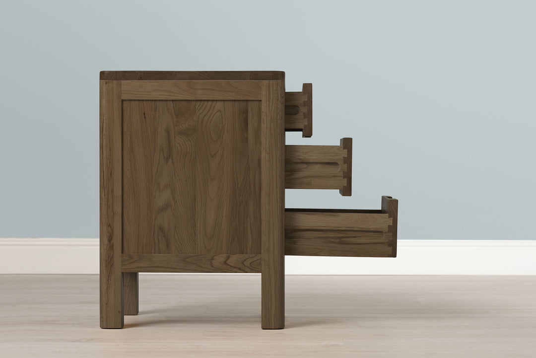 Rustic Oak 2+1 Drawer Bedside Table - Style 1 - Narrow - The Oak Bed Store