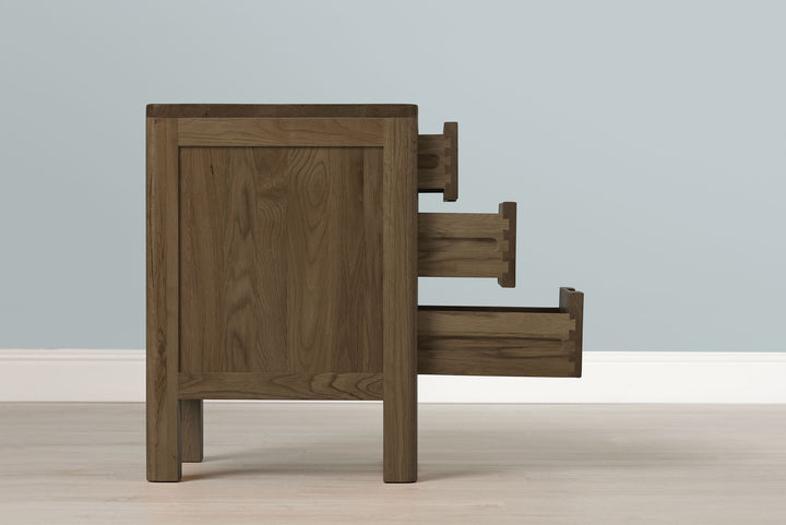 Rustic Oak 2+1 Drawer Bedside Table - Style 1 - Narrow - The Oak Bed Store