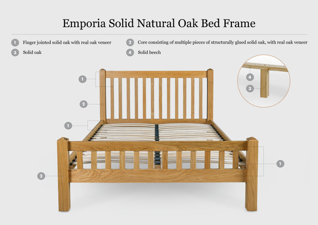 Emporia Solid Natural Oak Bed Frame - 4ft Small Double