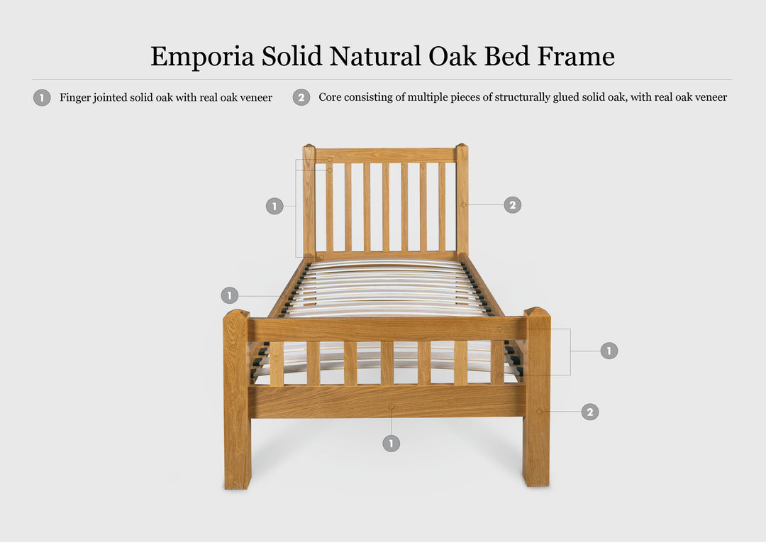 Emporia Solid Natural Oak Bed Frame - 3ft Single