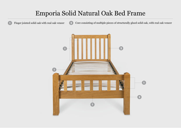 Emporia Solid Natural Oak Bed Frame - 3ft Single