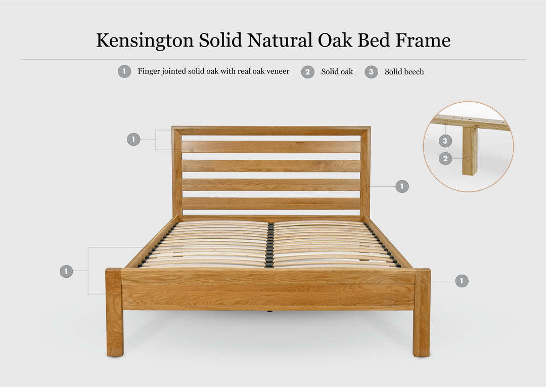 Kensington Solid Natural Oak Bed Frame - 4ft6 Double