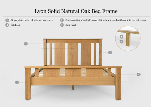 Lyon Solid Natural Oak Bed Frame - 4ft Small Double