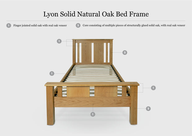 Lyon Solid Natural Oak Bed Frame - 3ft Single
