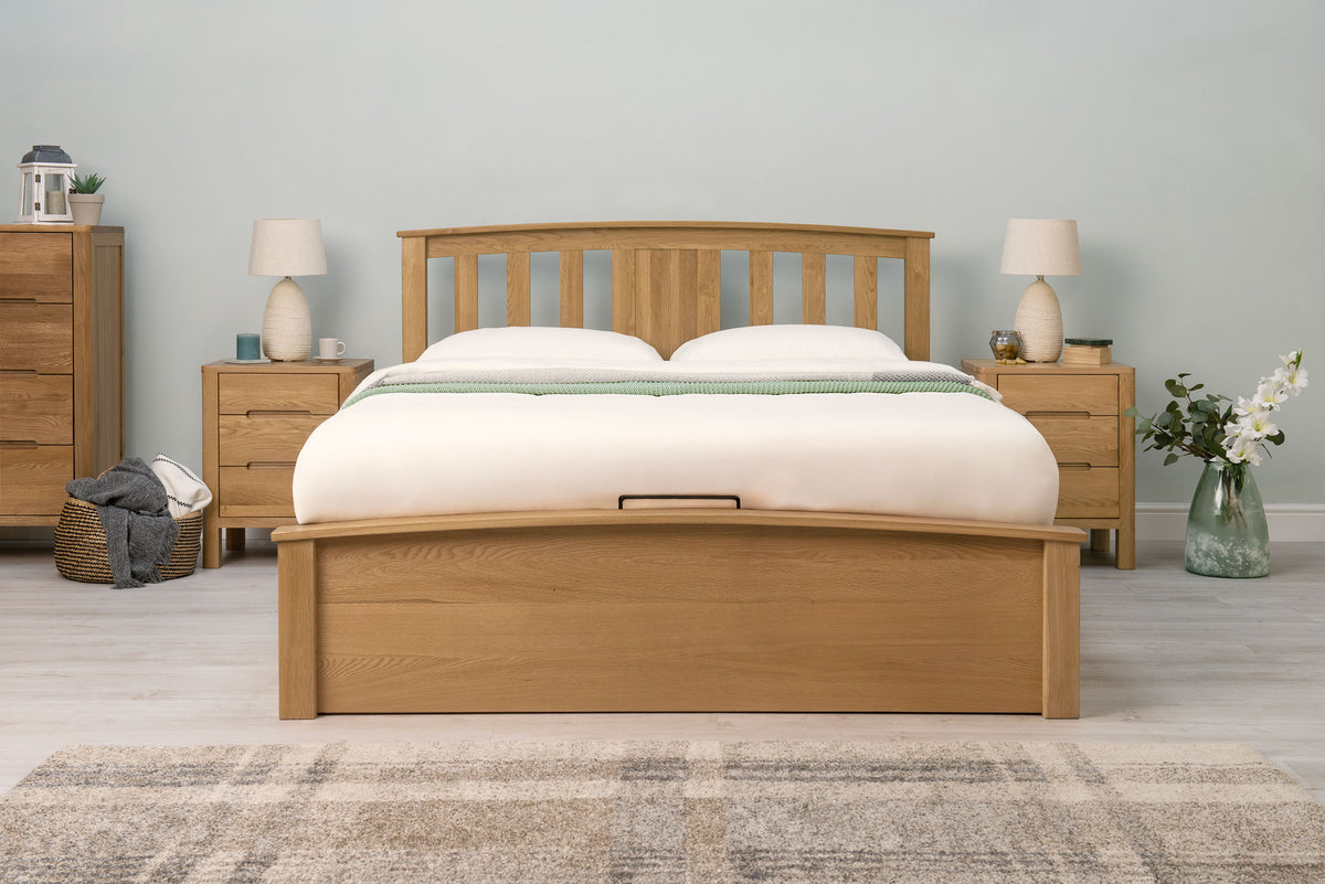Royal Ascot Solid Natural Oak Ottoman Storage Bed Frame - 5ft King Size - The Oak Bed Store