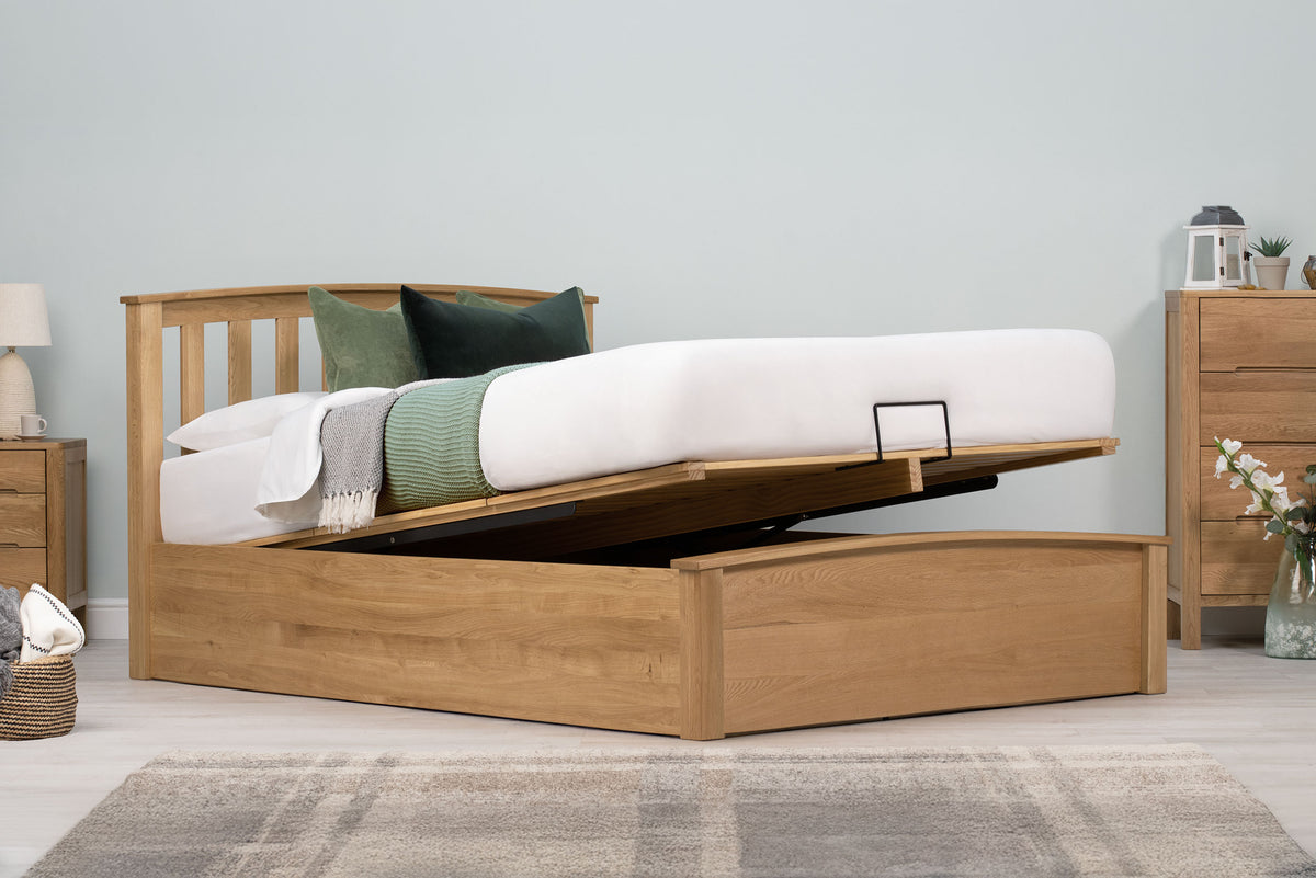 Royal Ascot Solid Natural Oak Ottoman Storage Bed Frame - 5ft King Size - The Oak Bed Store