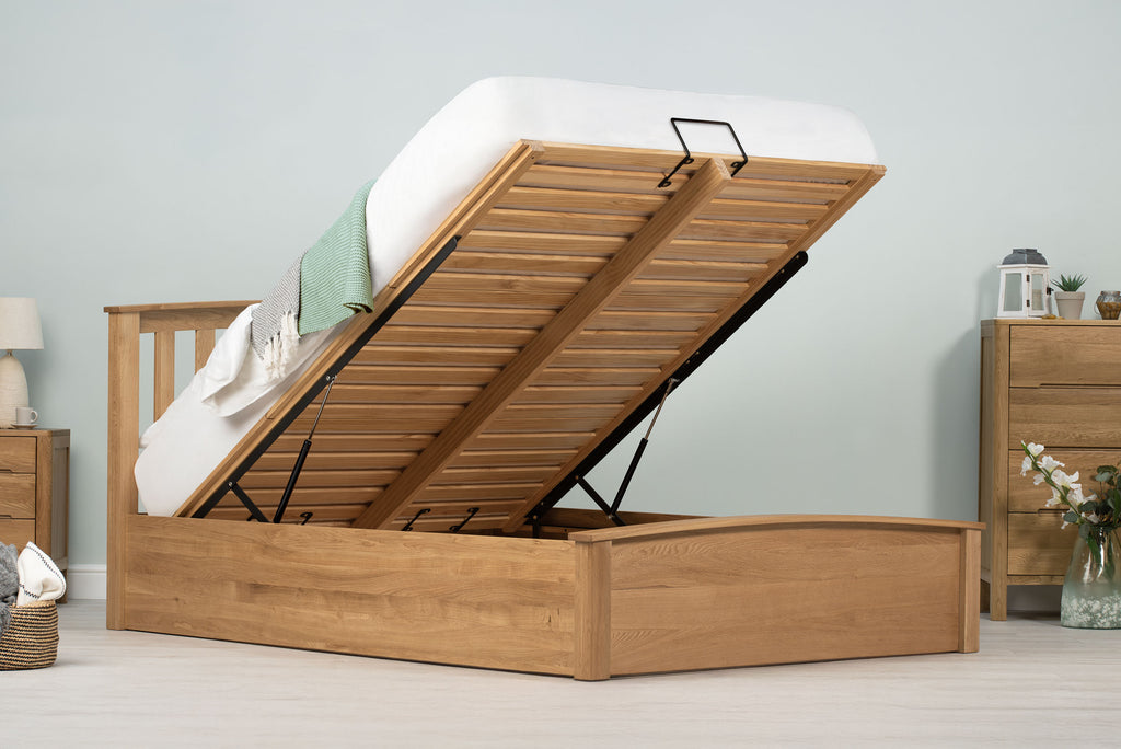 Royal Ascot Solid Natural Oak Ottoman Storage Bed Frame - 6ft Super King - The Oak Bed Store
