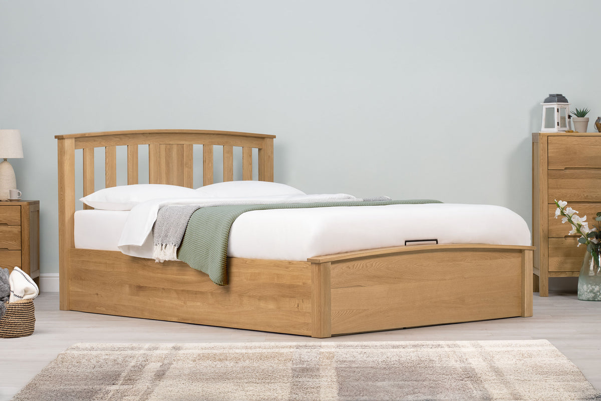 Royal Ascot Solid Natural Oak Ottoman Storage Bed Frame - 5ft King Size - The Oak Bed Store