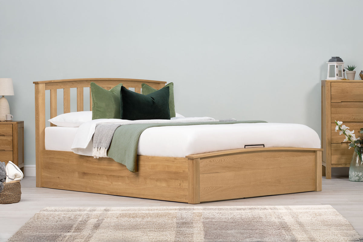 Royal Ascot Solid Natural Oak Ottoman Storage Bed Frame - 5ft King Size - The Oak Bed Store