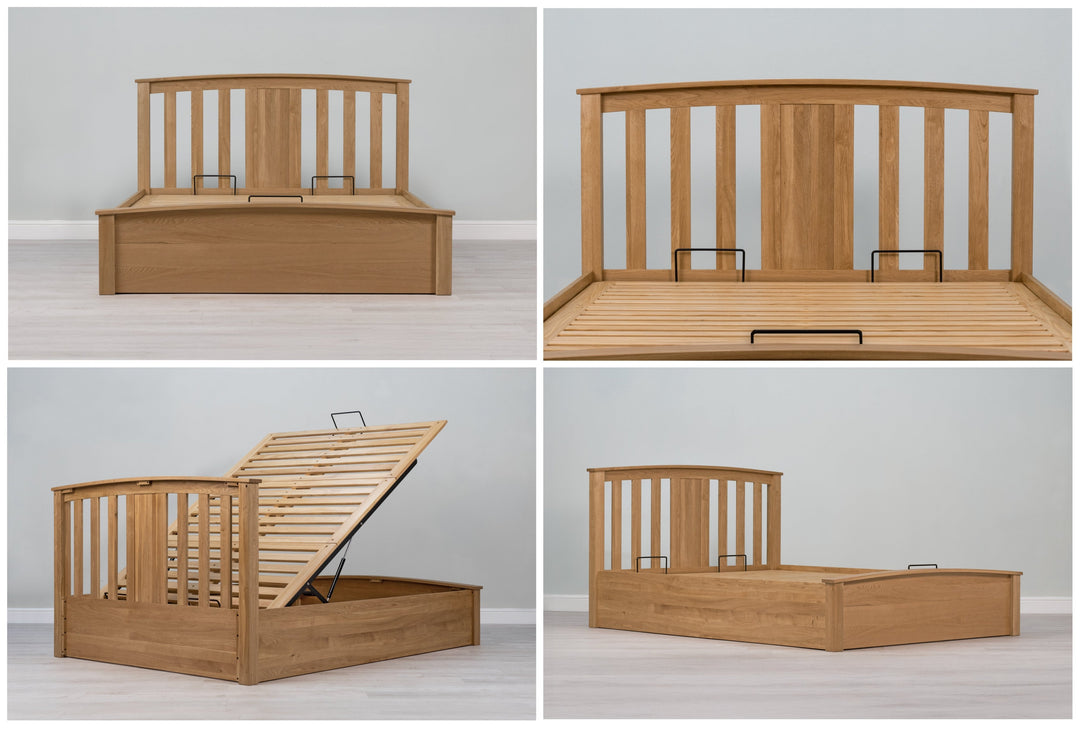 Royal Ascot Solid Natural Oak Ottoman Storage Bed Frame - 6ft Super King - The Oak Bed Store