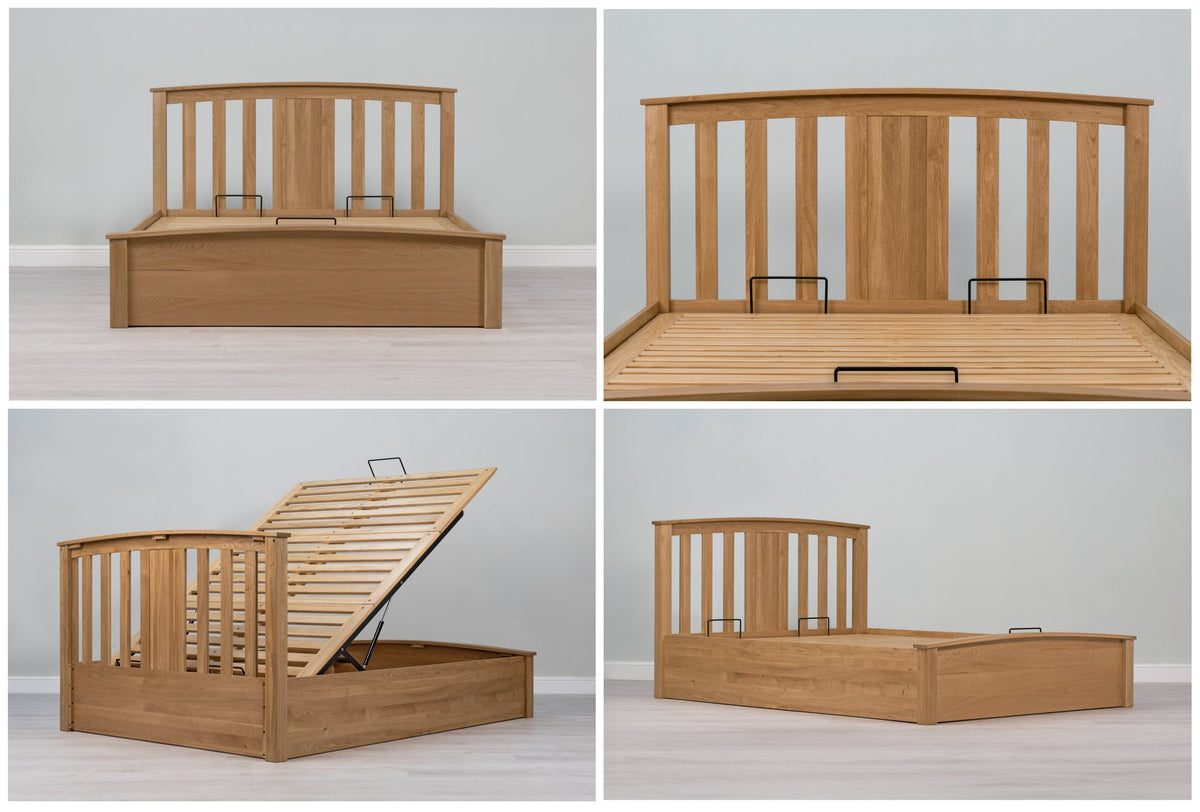 Royal Ascot Solid Natural Oak Ottoman Storage Bed Frame - 6ft Super King - The Oak Bed Store