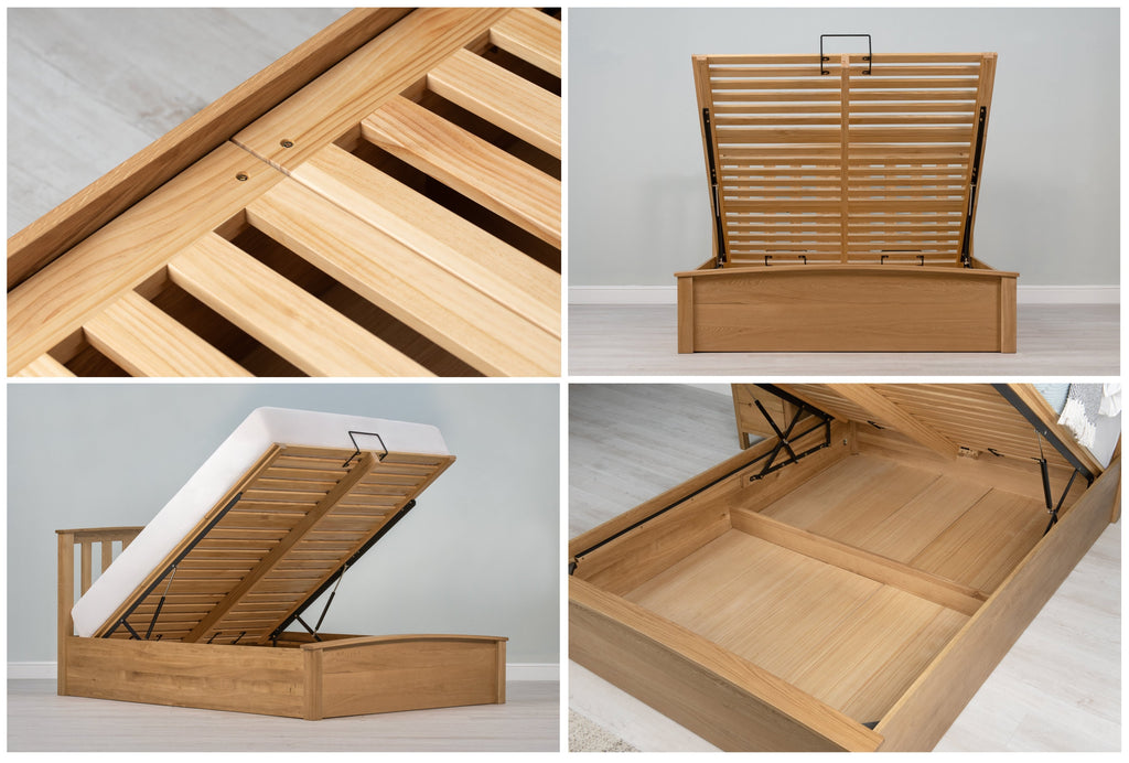 Royal Ascot Solid Natural Oak Ottoman Storage Bed Frame - 6ft Super King - The Oak Bed Store
