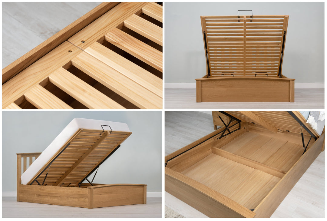 Royal Ascot Solid Natural Oak Ottoman Storage Bed Frame - 6ft Super King - The Oak Bed Store