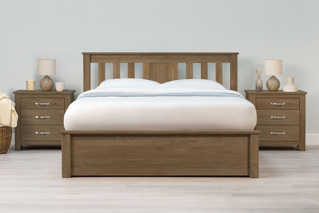 Wimbledon Solid Rustic Oak Storage Bed Frame - 4ft6 Double - The Oak Bed Store