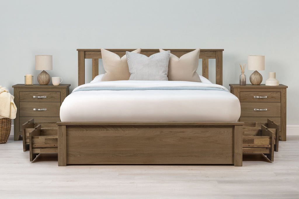 Wimbledon Solid Rustic Oak Storage Bed Frame - 4ft6 Double - The Oak Bed Store