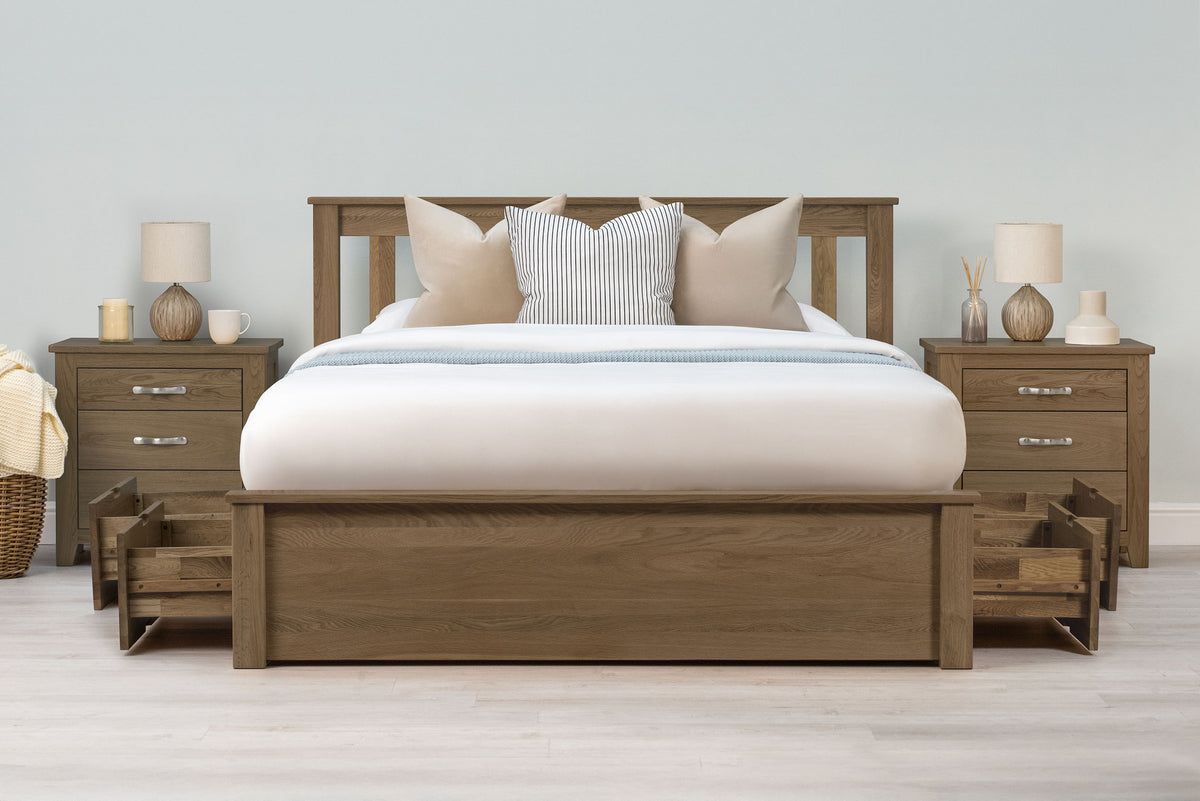 Wimbledon Solid Rustic Oak Storage Bed Frame - 4ft6 Double - The Oak Bed Store
