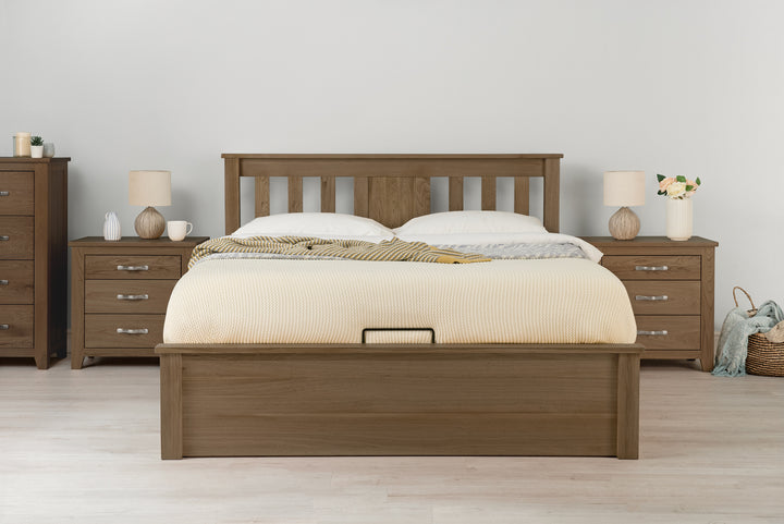 Wilmore Solid Rustic Oak Ottoman Storage Bed Frame - 6ft Super King - The Oak Bed Store