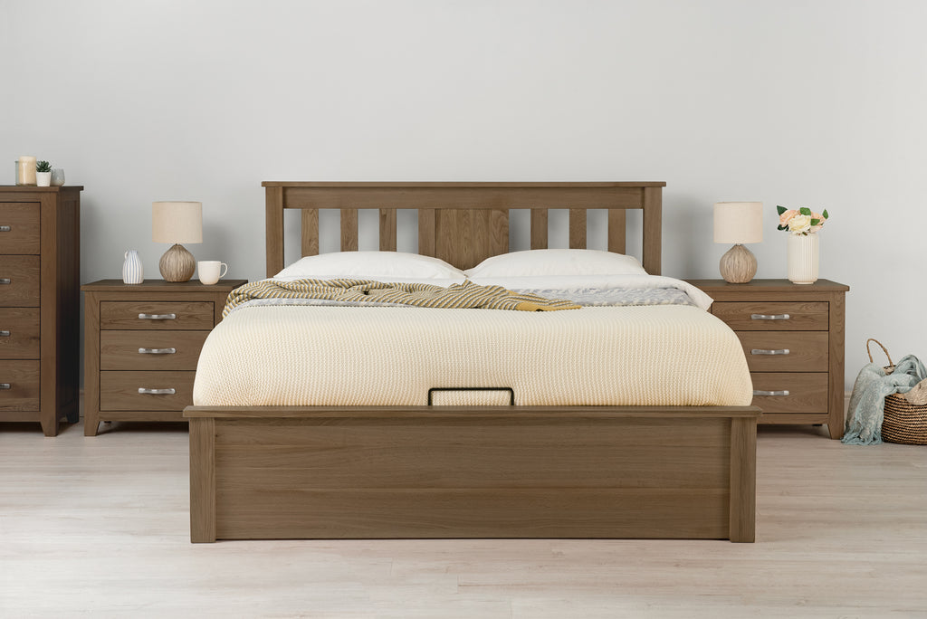 Wilmore Solid Rustic Oak Ottoman Storage Bed Frame 4ft6 Double