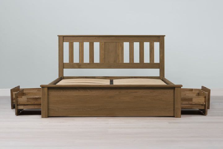 Wimbledon Solid Rustic Oak Storage Bed Frame - 5ft King Size