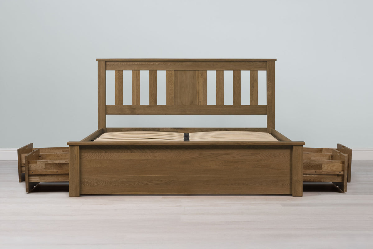 Wimbledon Solid Rustic Oak Storage Bed Frame - 4ft6 Double - The Oak Bed Store