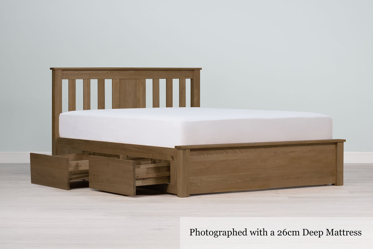Wimbledon Solid Rustic Oak Storage Bed Frame - 4ft6 Double - The Oak Bed Store