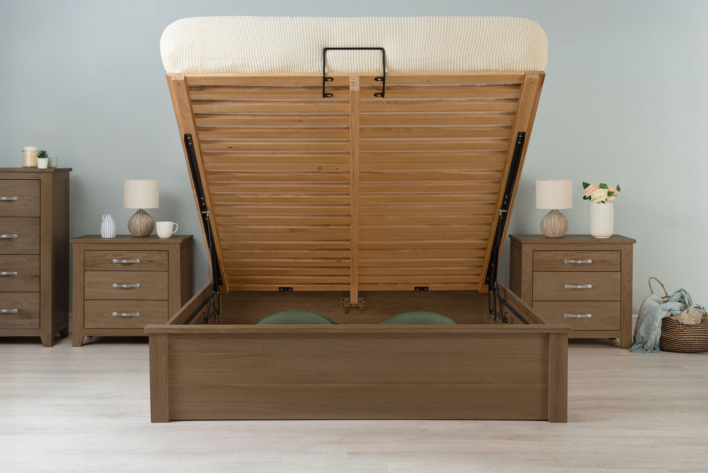 Wilmore Solid Rustic Oak Ottoman Storage Bed Frame - 6ft Super King - The Oak Bed Store