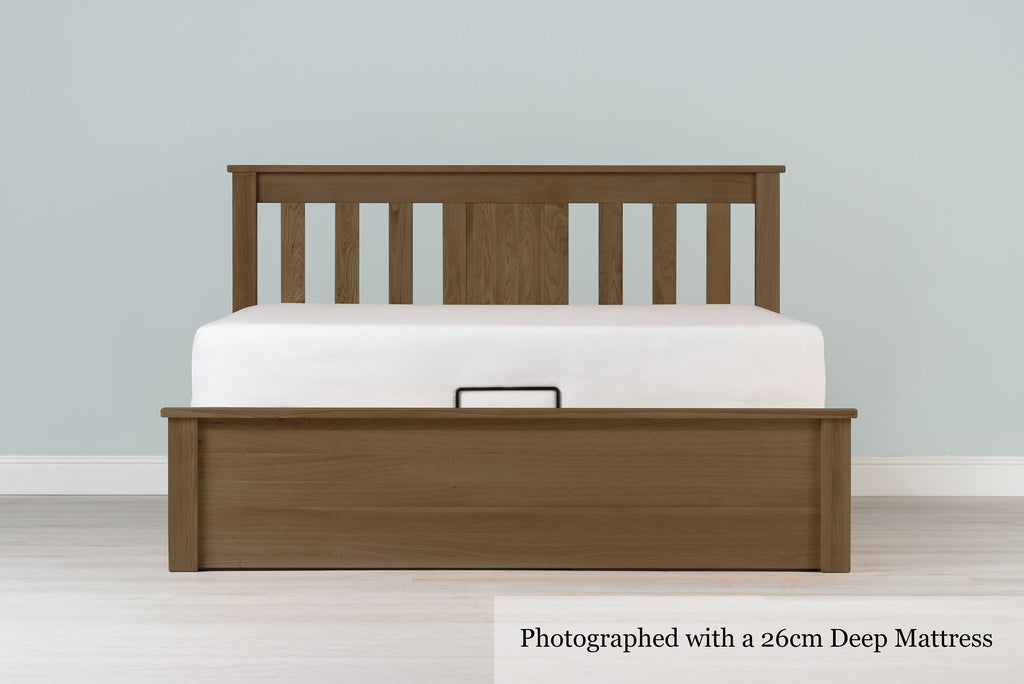 Wilmore Solid Rustic Oak Ottoman Storage Bed Frame - 6ft Super King - The Oak Bed Store